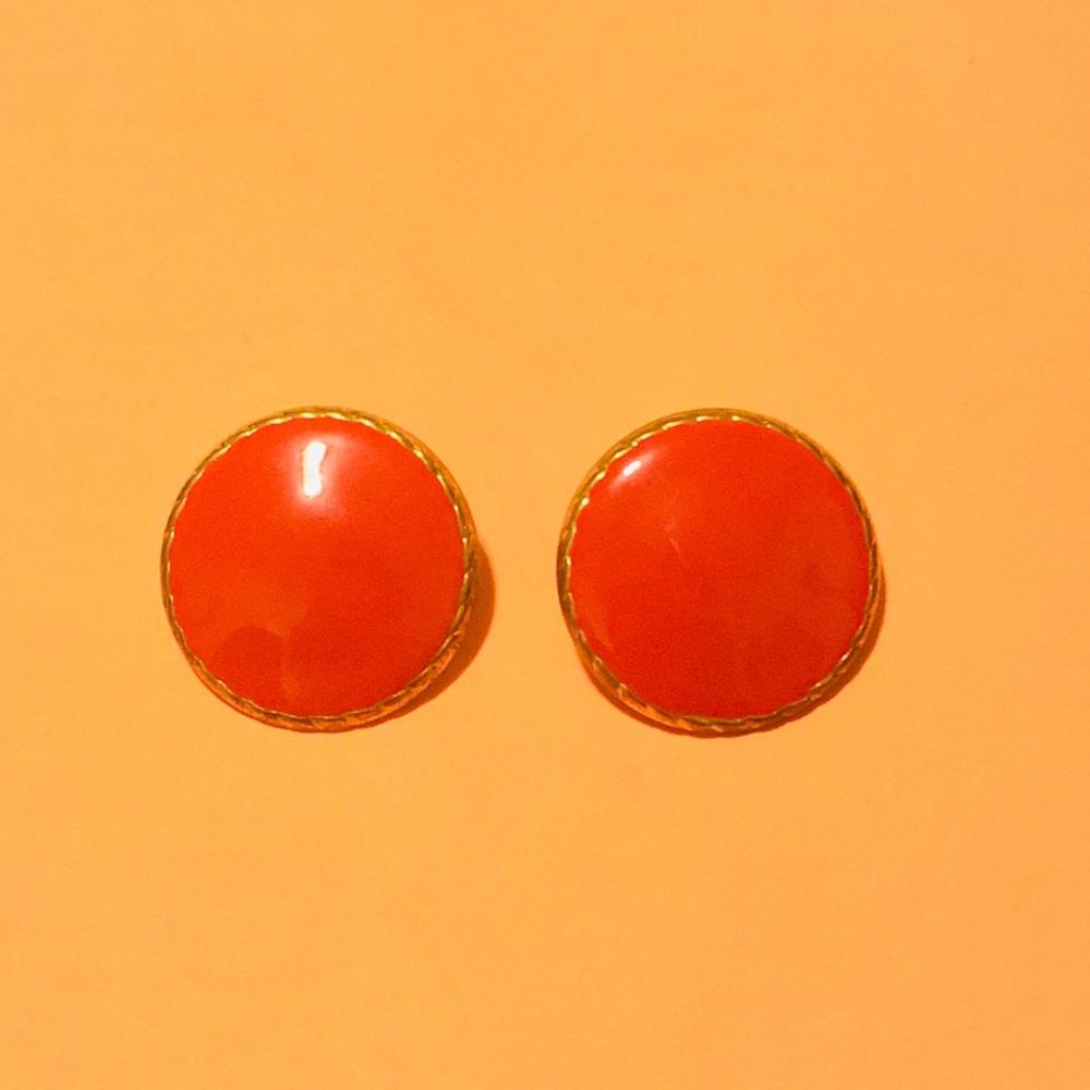Round Red Enamel Vintage Earrings